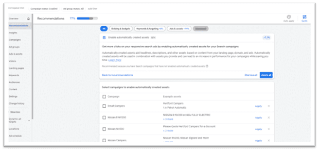 google ads enable automatically created assets