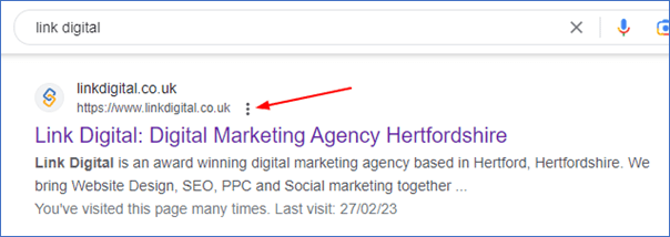 google organic results vertical dots